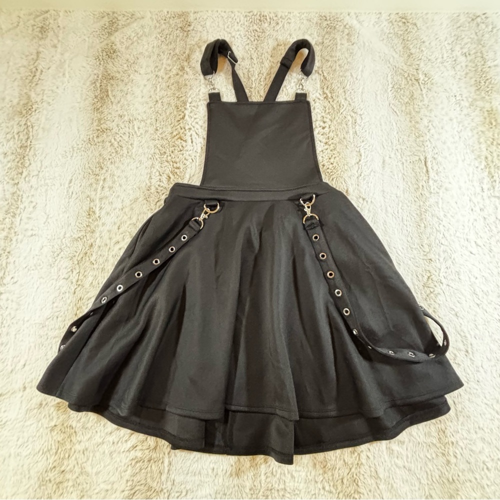 Hot Topic Black Suspender Skater Dress w/ Grommet Straps Size M